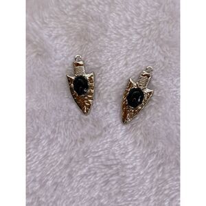 Obsidian Studded Silver Toned Arrowhead Pendant Set of Two, 1 Inch, Southwestern